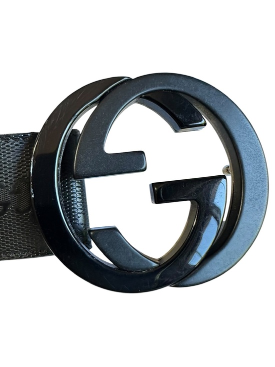 Authentic GUCCI Leather Belt With Black GG Interlocking Imprime Canvas 48 Large main image 14